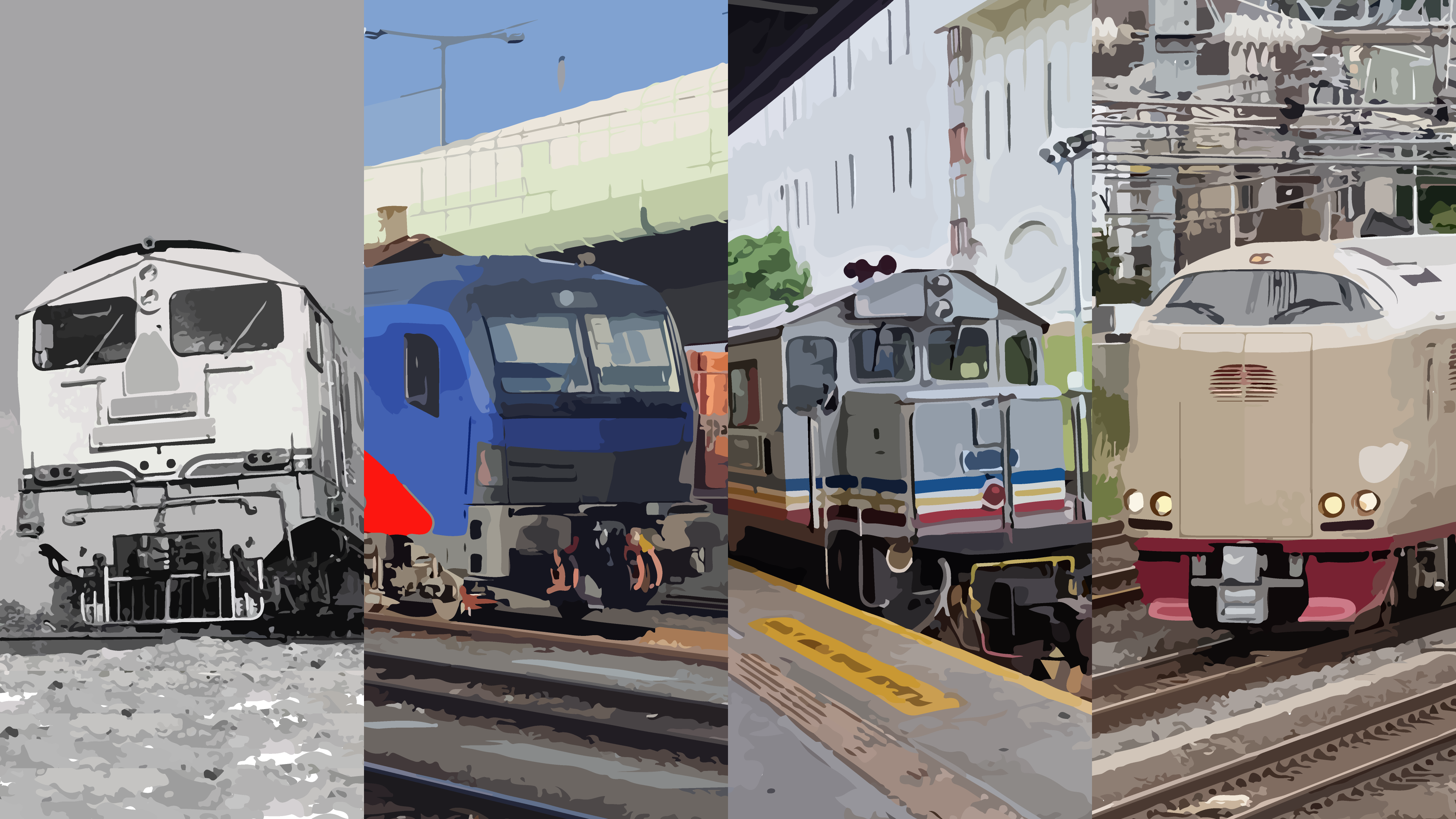dari kiri ke kanan, kereta tidur bima, nightjet, KTMB Intercity, dan Sunrise Express