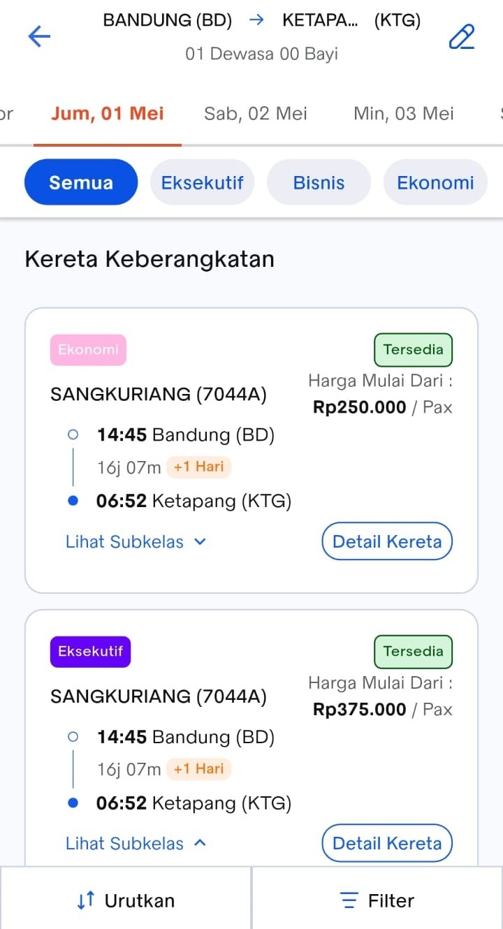 Pantauan Pemesanan KA Sangkuriang dengan Harga Promo Khusus Tanggal 1 Mei 2026